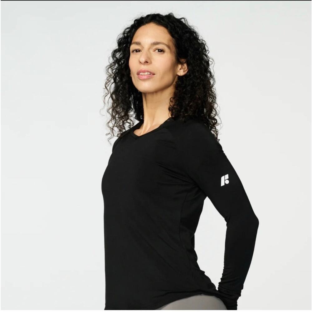 Forme Top Womens Large Black Core V Neck Posture Correction Long Sleeve Tencel